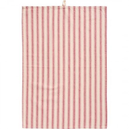 Kjøkkenhåndkle med røde smale og brede striper