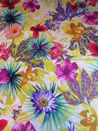 Lycra, Hvit med blomster, 1 meter