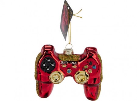 Joystic juletrepynt i rød og gull
