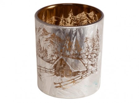 Lysglass frostet vinterhytte 7x8 cm