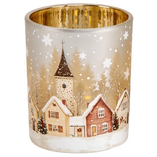 Lysglass frostet juleby 6x7,5 cm