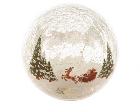 Glasskule med nisseslede, LED-lys