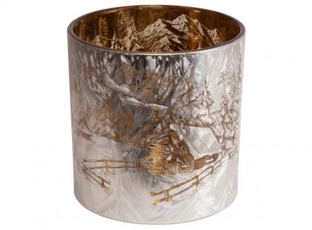 Lysglass frostet vinterhytte 15x15 cm