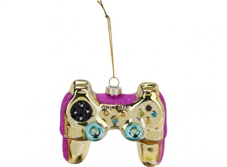 Joystic juletrepynt gull og rosa