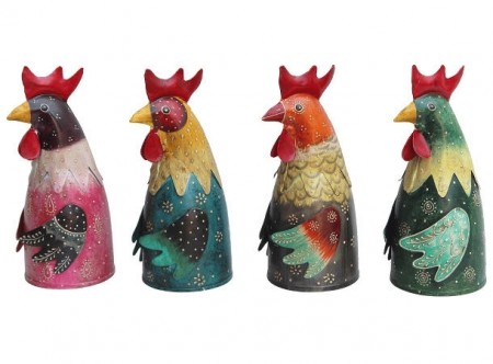 Hagepynt hane fargerik metall 20 cm